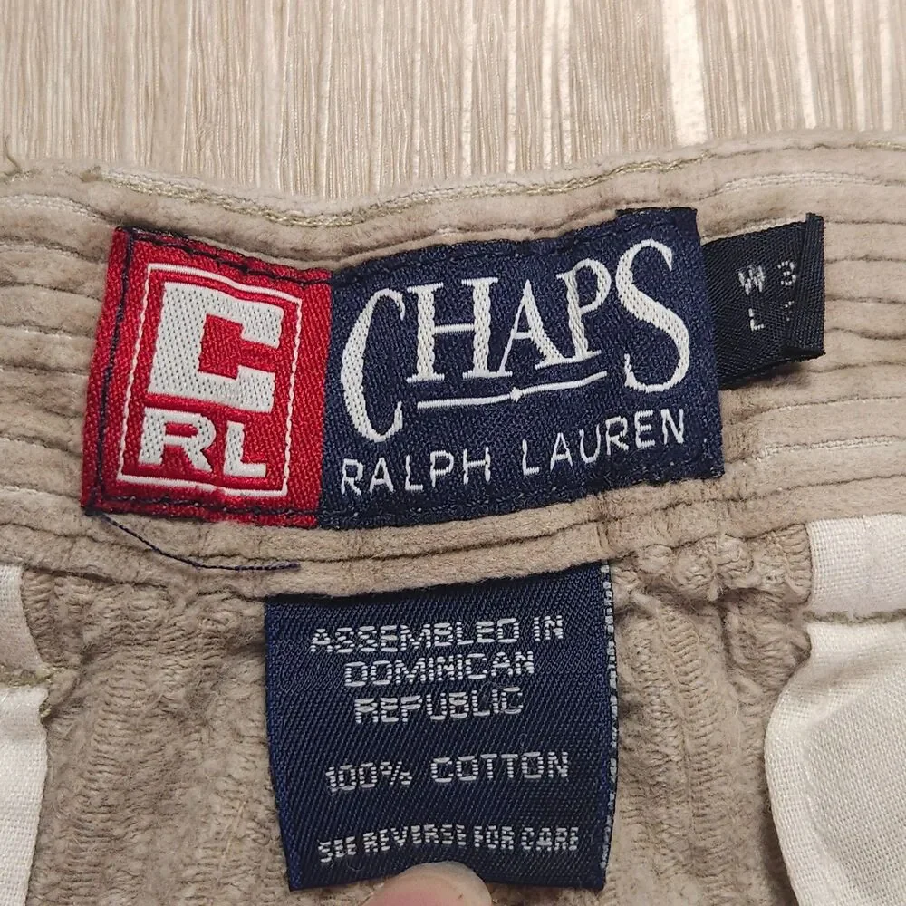 VTG Chaps Ralph Lauren Corduroy Pants Mens 38x32(36x30) Beige Cuffed Casual 90s